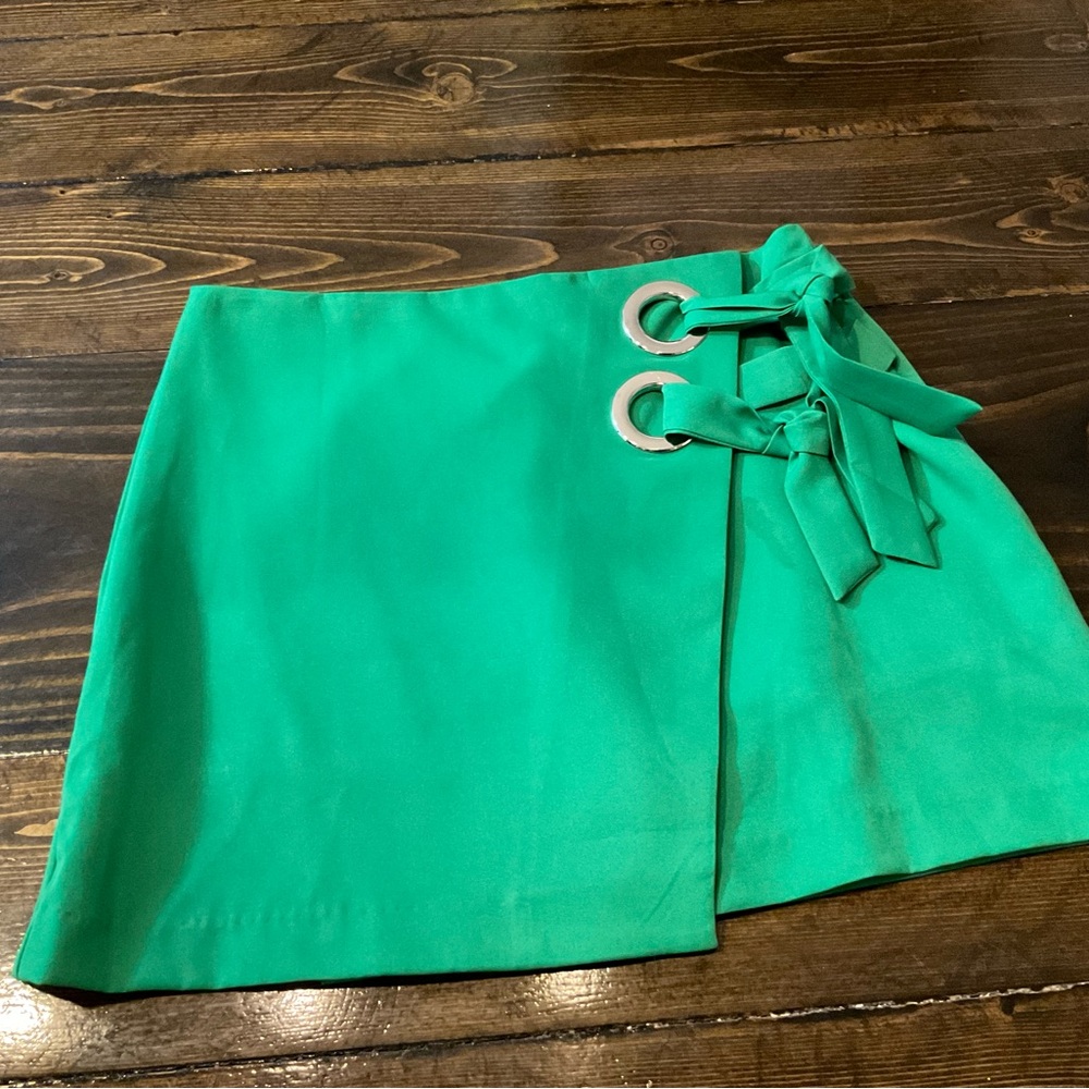 Lulamari Green Wrap Skirt with Bow Detail